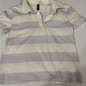 H&M White and Light Lavender Striped Polo Shirt
